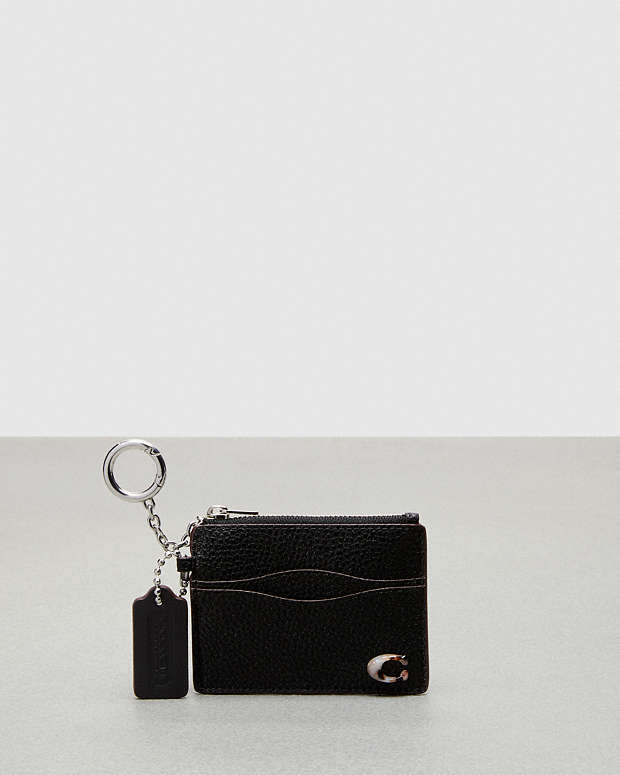 Wavy Zip Card Case With Key Ring In Pebbled Coachtopia Leather