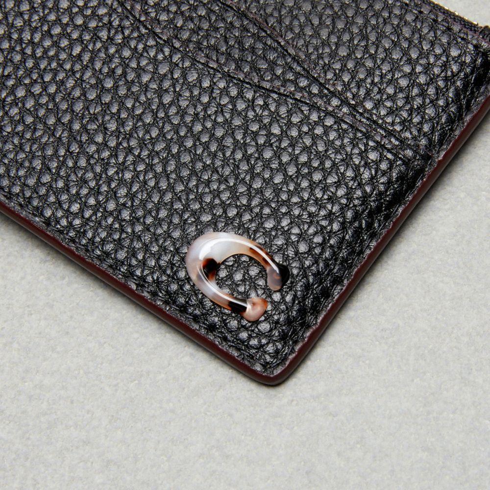 Wavy Zip Card Case With Key Ring In Pebbled Coachtopia Leather