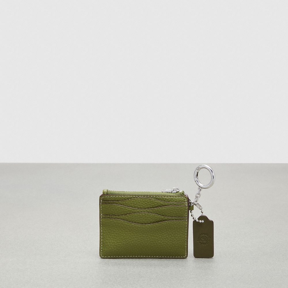 COACH®,Wavy Zip Card Case With Key Ring In Pebbled Coachtopia Leather,Mini,Olive Green,Back View