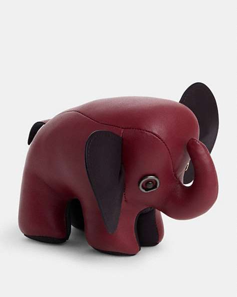 COACH®,ELEPHANT PAPERWEIGHT,Leather,Small,Gunmetal/Oxblood Multi,Front View