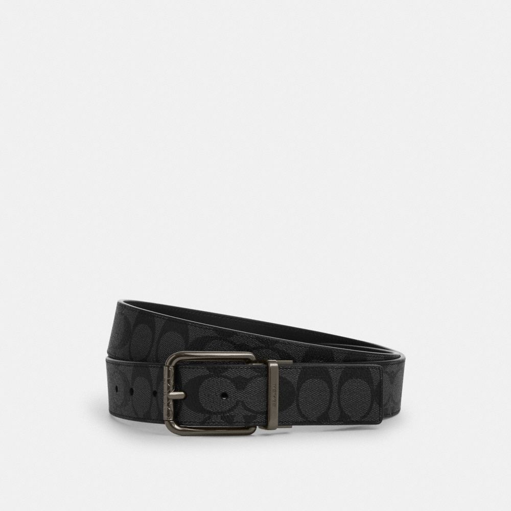 COACH®,Roller Buckle Cut To Size Reversible Belt, 38 Mm,Black,Front View