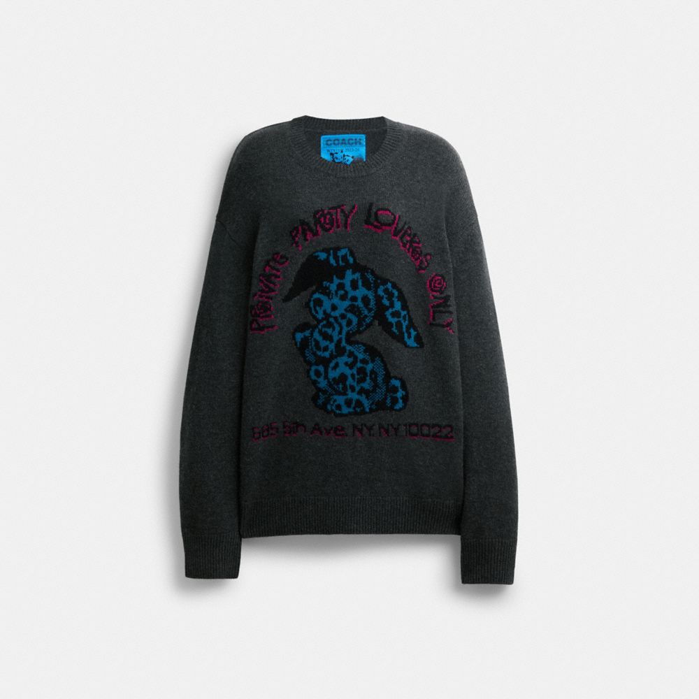 COACH®,THE LIL NAS X DROP BUNNY SWEATER,Wool/Cashmere,Black,Front View