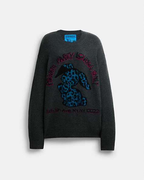 COACH®,THE LIL NAS X DROP BUNNY SWEATER,Wool/Cashmere,Black,Front View