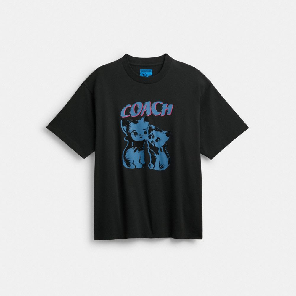 COACH®,T-SHIRT DÉCONTRACTÉ LIL NAS X DROP CATS,coton,Noir lavé,Front View