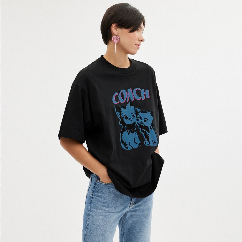 COACH®,THE LIL NAS X DROP CATS RELAXED T-SHIRT,cotton,Washed Black,Scale View