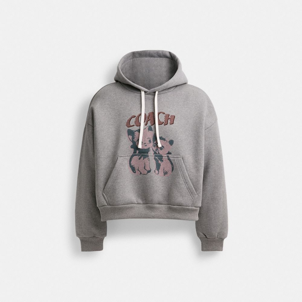 COACH®,THE LIL NAS X DROP CATS CROPPED PULLOVER HOODIE,Cotton/Polyester,Heather Grey,Front View
