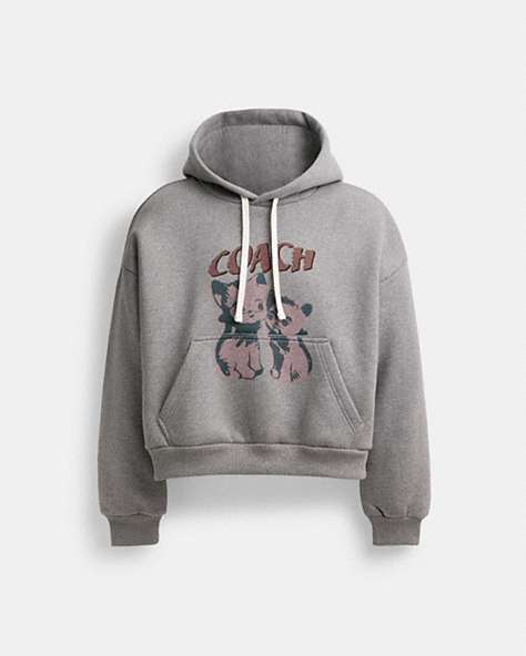 COACH®,THE LIL NAS X DROP CATS CROPPED PULLOVER HOODIE,Cotton/Polyester,Heather Grey,Front View