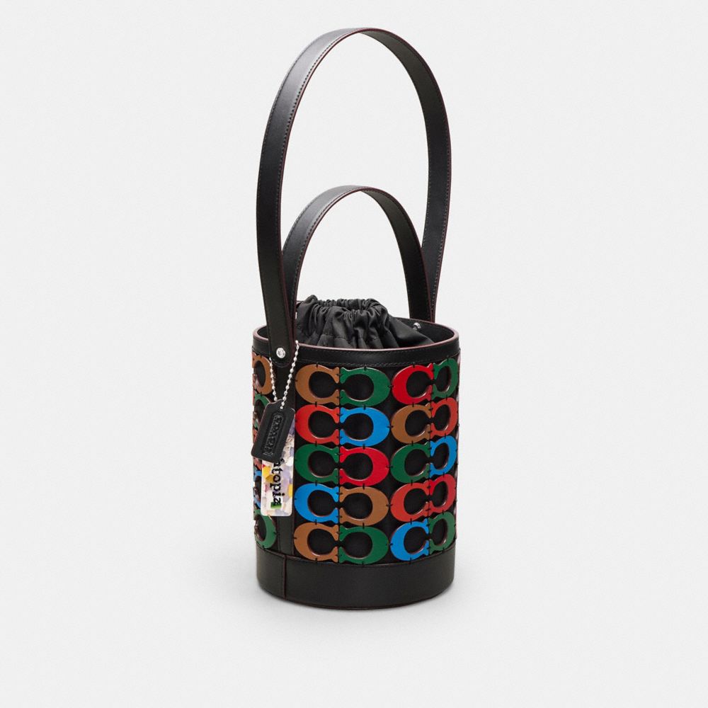 COACH®,Bucket Bag In Scrappy C Upcrafted Leather,,Angle View