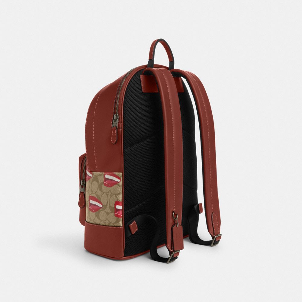 COACH®,COACH X TOM WESSELMANN WEST BACKPACK IN SIGNATURE CANVAS,Signature Canvas,X-Large,Black Antique Nickel/Khaki/Terracotta Multi,Angle View