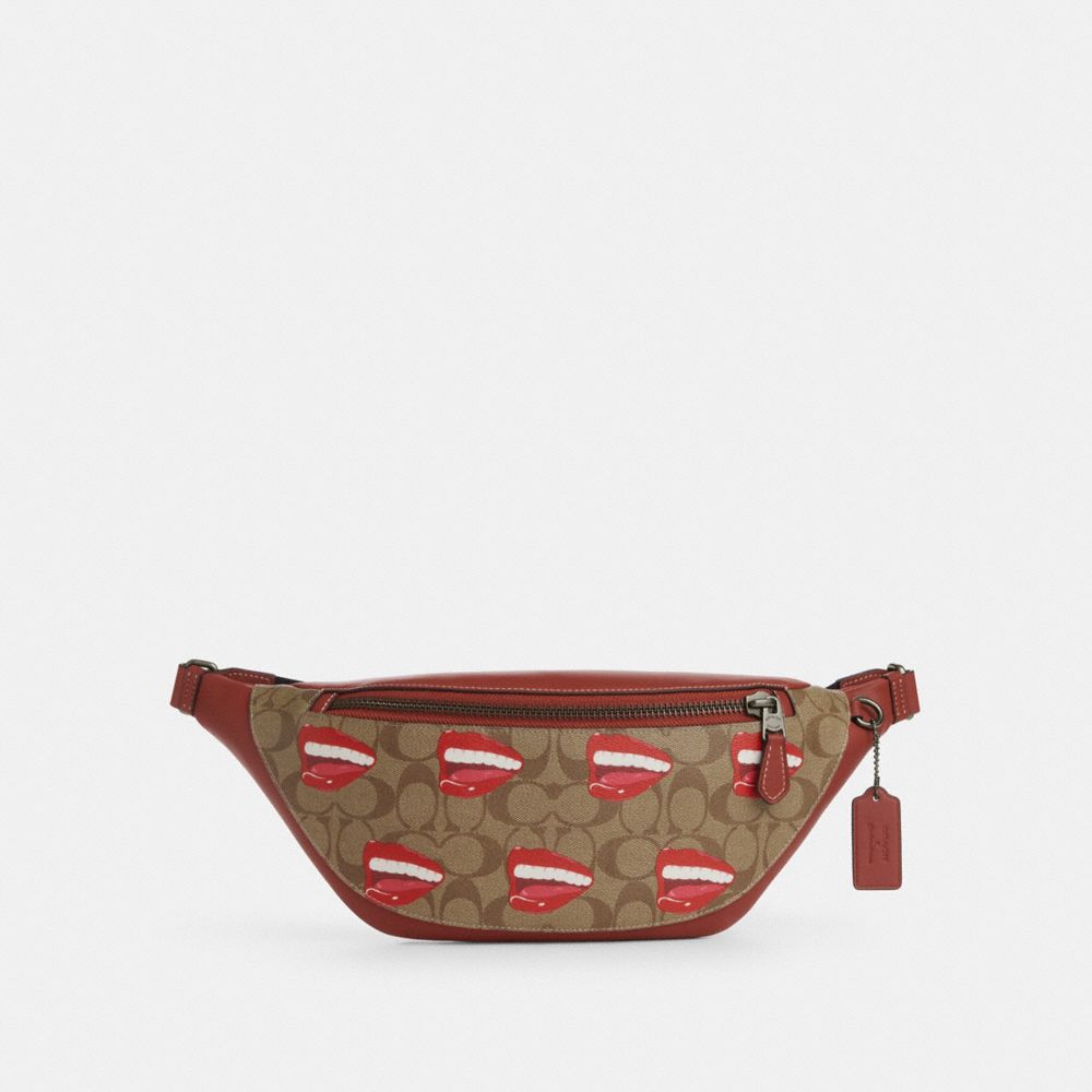 COACH®,COACH X TOM WESSELMANN WARREN BELT BAG IN SIGNATURE CANVAS,pvc,Medium,Black Antique Nickel/Khaki/Terracotta Multi,Front View