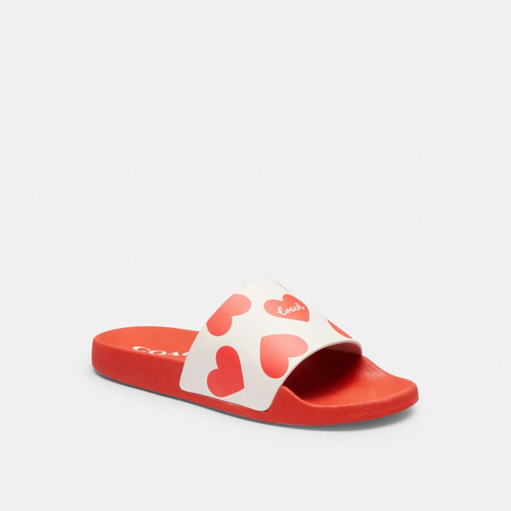 COACH®,UDELE SPORT SLIDE WITH VALENTINE'S PRINT,Rubber,Chalk/Sport Red,Front View