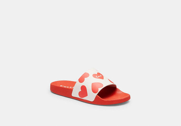 COACH®,UDELE SPORT SLIDE WITH VALENTINE'S PRINT,Rubber,Chalk/Sport Red,Front View