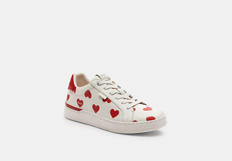COACH®,LOWLINE LOW TOP SNEAKER WITH VALENTINE'S PRINT,Leather,Chalk/Sport Red,Front View
