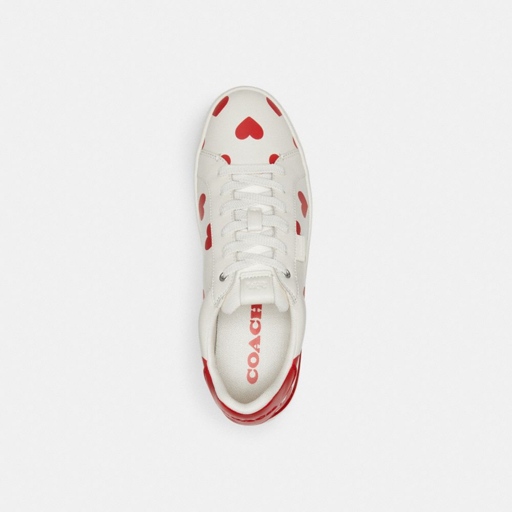 COACH®,LOWLINE LOW TOP SNEAKER WITH VALENTINE'S PRINT,Leather,Chalk/Sport Red,Inside View,Top View
