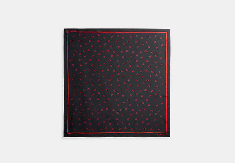 COACH®,HEARTS PRINT SILK SQUARE SCARF,Silk,Black/Red,Front View