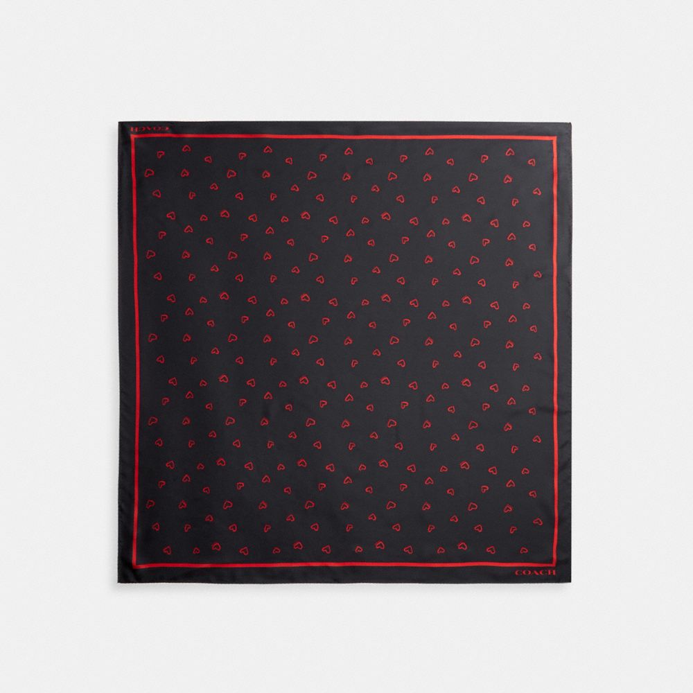 Coach Hearts Print Silk Square Scarf In Black/red