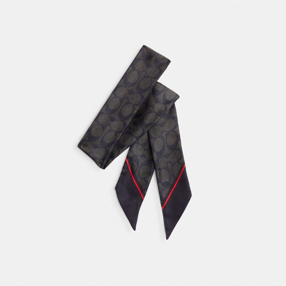 COACH®,HEARTS PRINT SILK SKINNY SCARF,Silk,Black/Red,Angle View