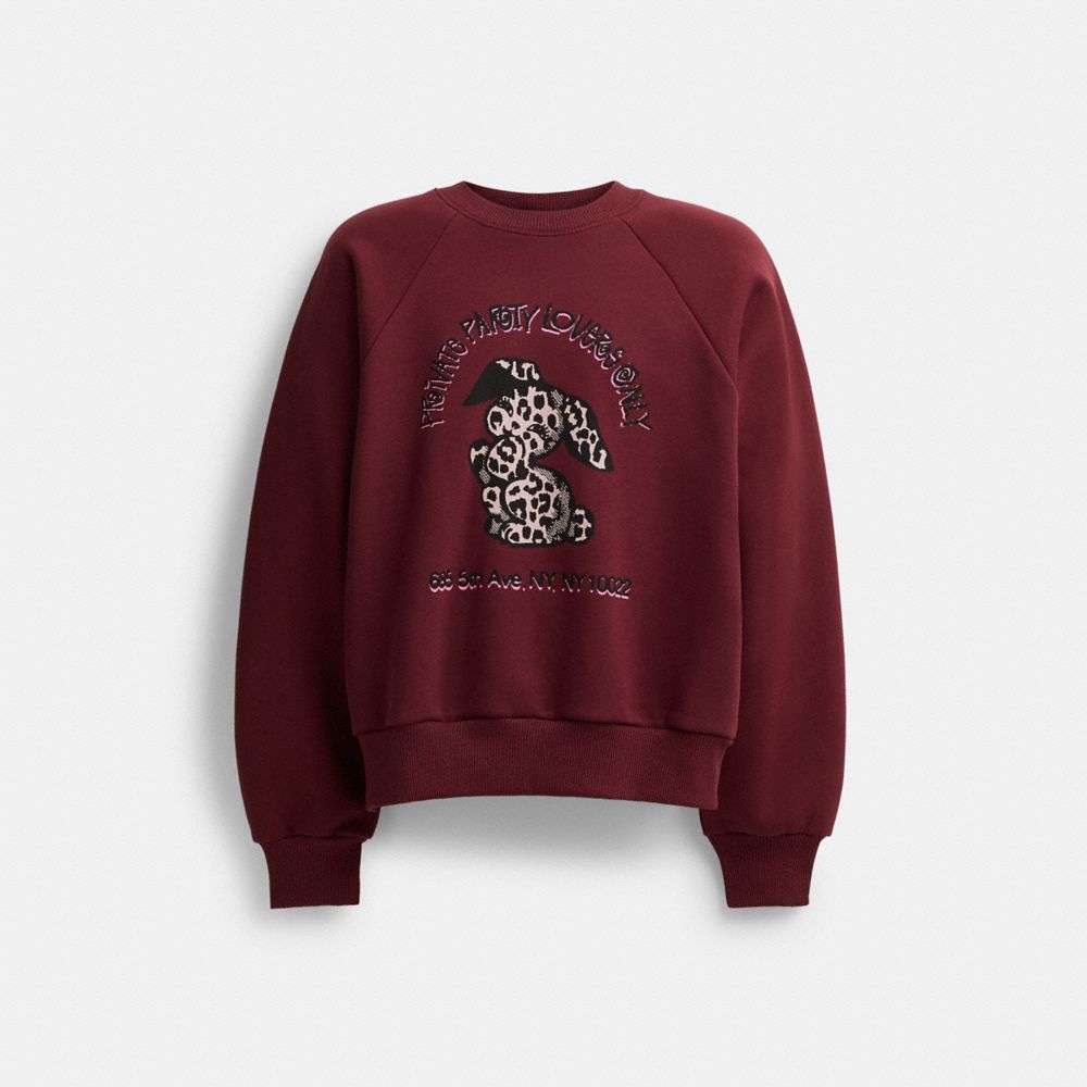 COACH®,THE LIL NAS X DROP BUNNY CREWNECK SWEATSHIRT,Cotton/Polyester,Burgundy,Front View