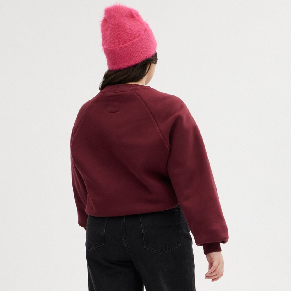 COACH®,THE LIL NAS X DROP BUNNY CREWNECK SWEATSHIRT,Cotton/Polyester,Burgundy,Scale View