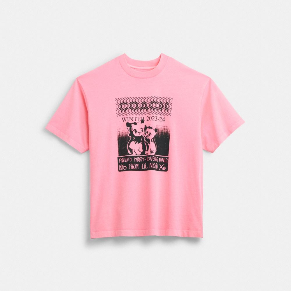 COACH®,T-SHIRT LIL NAS X DROP AVEC CHATS,Coton,Fuchsia vif,Front View