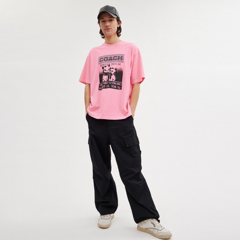 COACH®,T-SHIRT LIL NAS X DROP AVEC CHATS,Coton,Fuchsia vif,Scale View