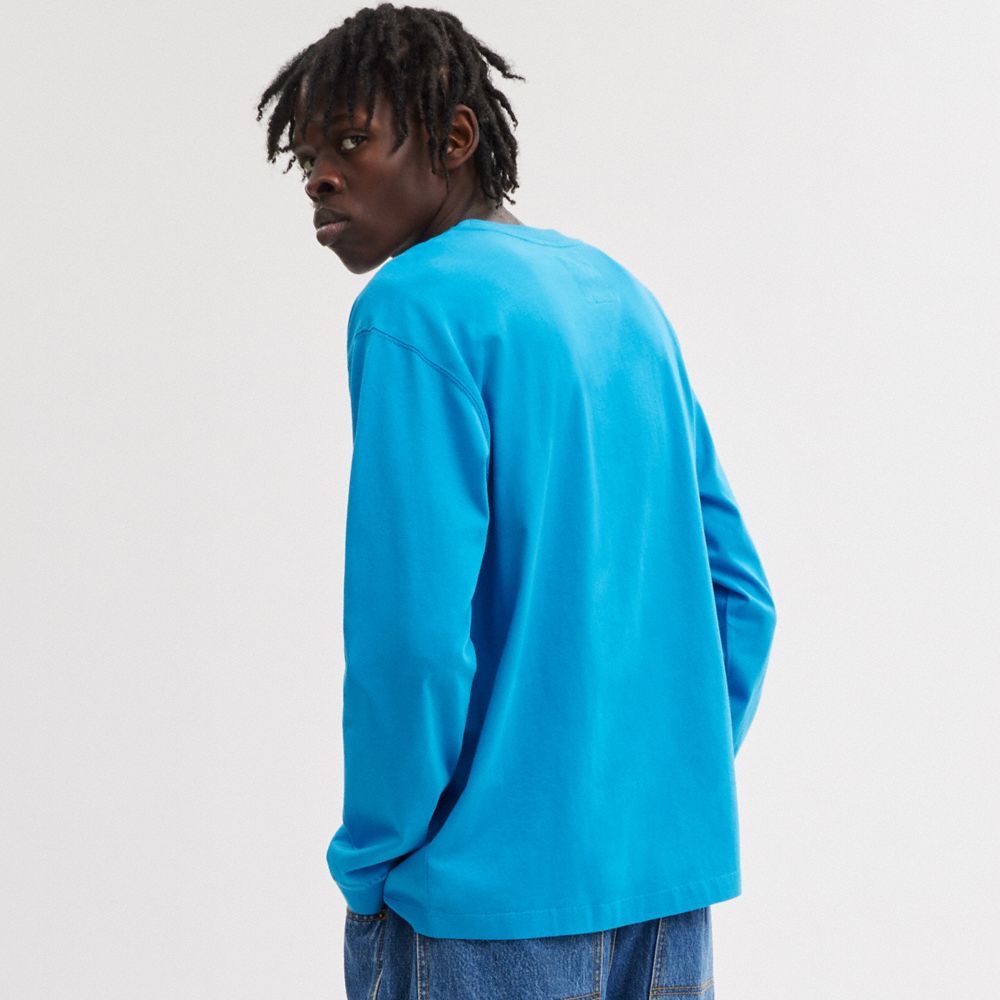 COACH®,THE LIL NAS X DROP LONG SLEEVE SUN T-SHIRT,cotton,Blue,Scale View