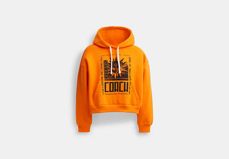 COACH®,THE LIL NAS X DROP CROPPED PULLOVER HOODIE,Cotton/Polyester,Orange,Front View image number 0