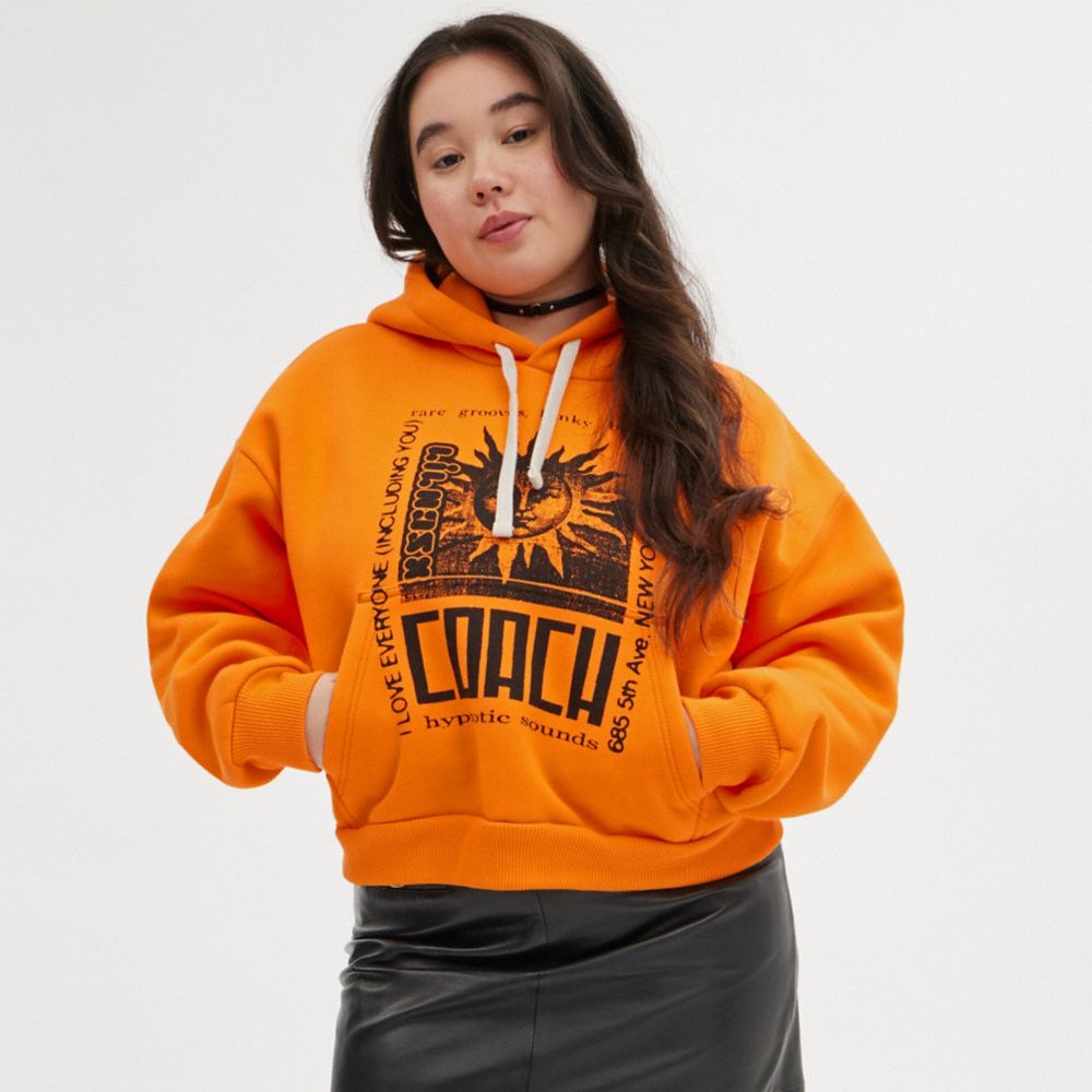 COACH®,THE LIL NAS X DROP CROPPED PULLOVER HOODIE,Cotton/Polyester,Orange,Scale View