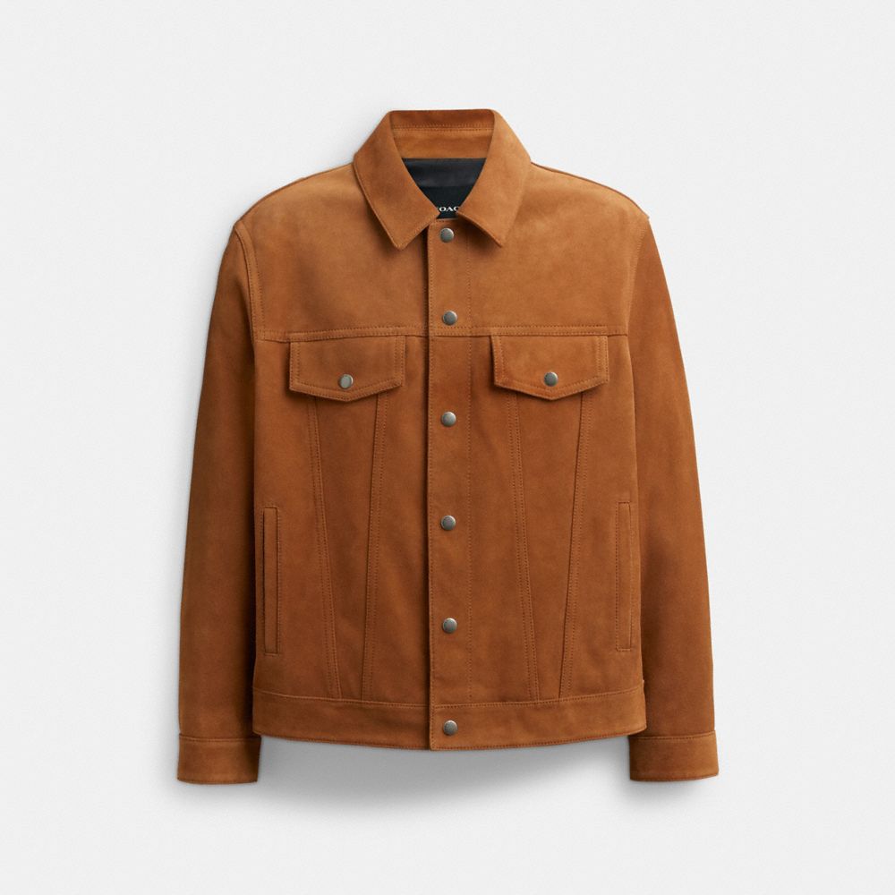 COACH®,SUEDE LEATHER JACKET,Suede,Tan,Front View
