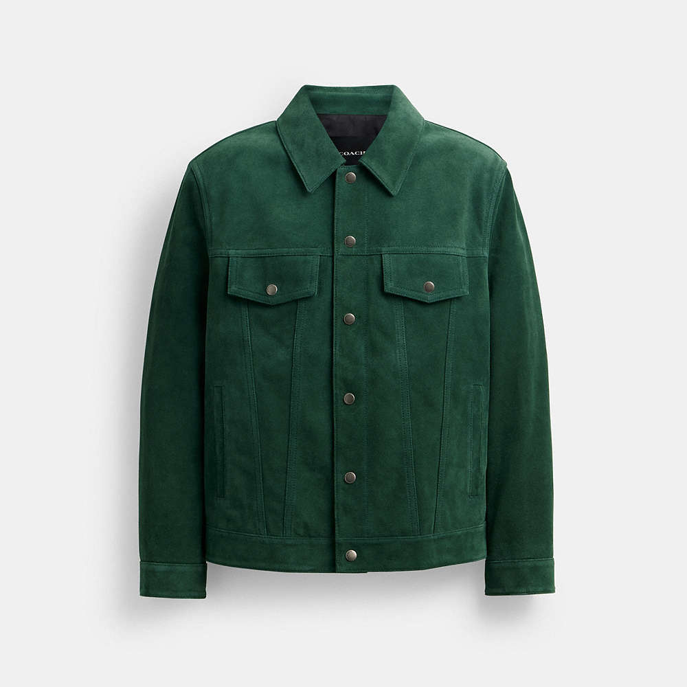 Coach Suede Leather Jacket In Green