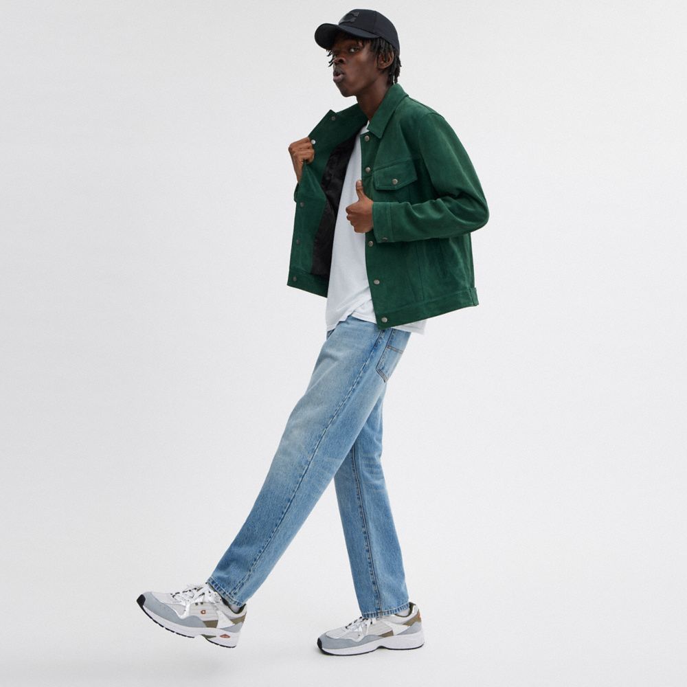 COACH®,Suede Leather Jacket,Viscose,Calf Hair,Polyester,Suede,Jacket,No Embellishment,Casual,Emerald,Scale View