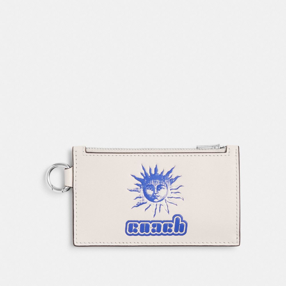 COACH®,PORTE-CARTES À ZIP LIL NAS X DROP,Cuir de veau,Craie/Bleu,Front View