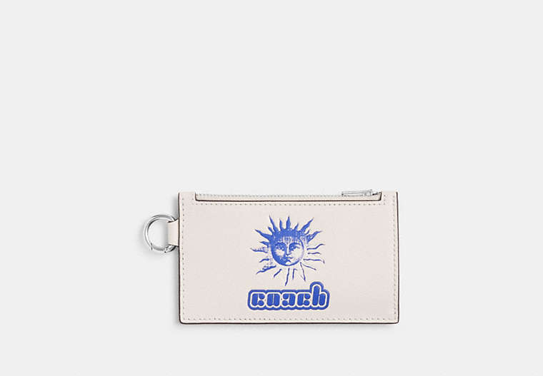 COACH®,THE LIL NAS X DROP ZIP CARD CASE,Calf Leather,Mini,Chalk/Blue,Front View image number 0