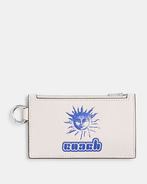 COACH®,THE LIL NAS X DROP ZIP CARD CASE,Calf Leather,Mini,Chalk/Blue,Front View