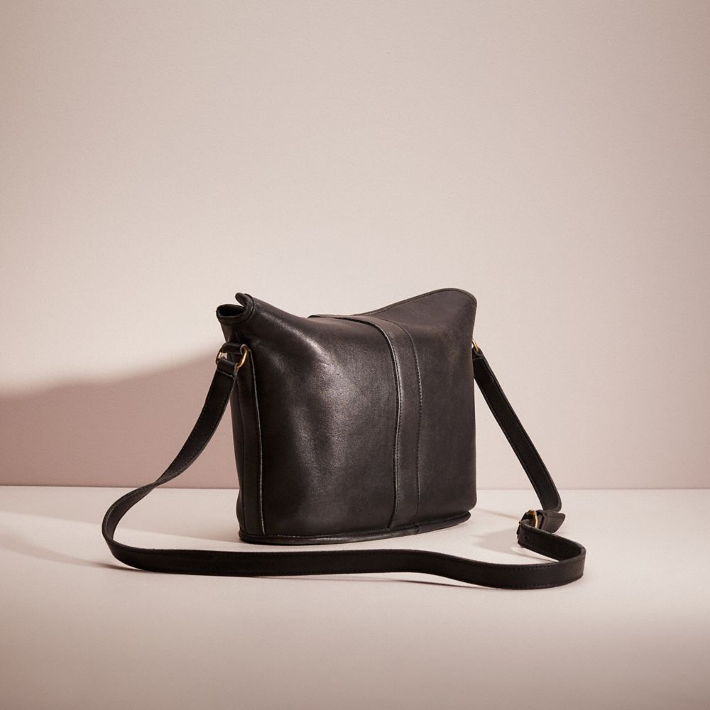 COACH®,Vintage Binocular Bag,Leather,Crossbody,Gold Metal,Casual,Black,Angle View