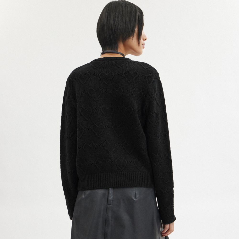 COACH®,POINTELLE HEART CARDIGAN,wool,Black,Scale View