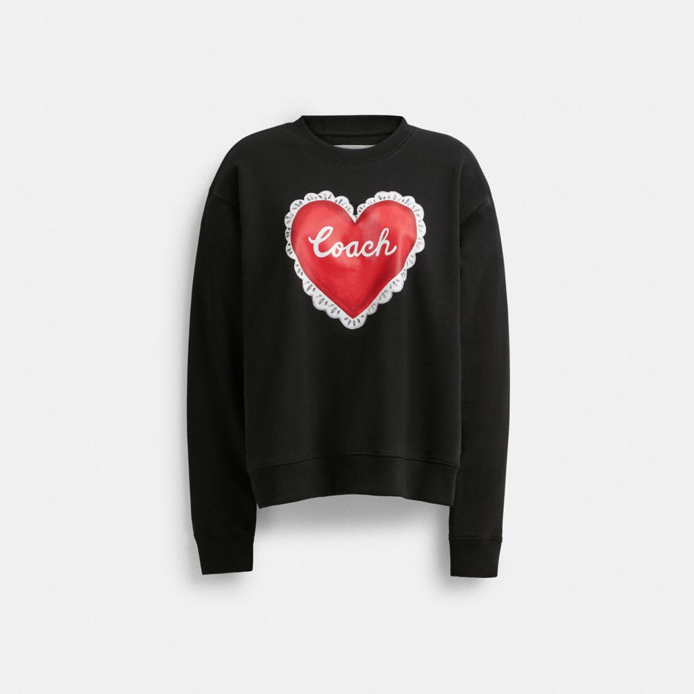 COACH®,HEART CREWNECK SWEATER,cotton,Black,Front View image number 0