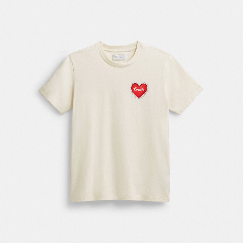 COACH®,HEART T-SHIRT,cotton,White,Front View image number 0