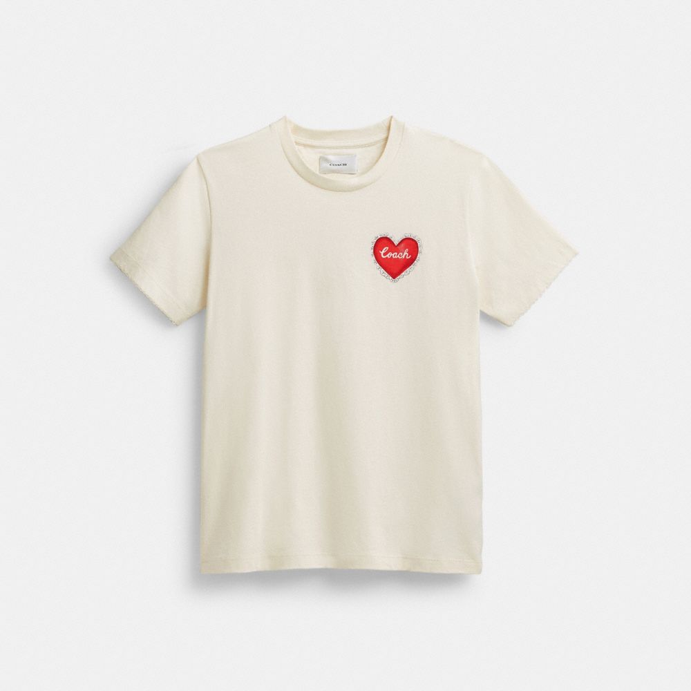 COACH®,T-SHIRT EN COEUR,Coton,Blanc,Front View