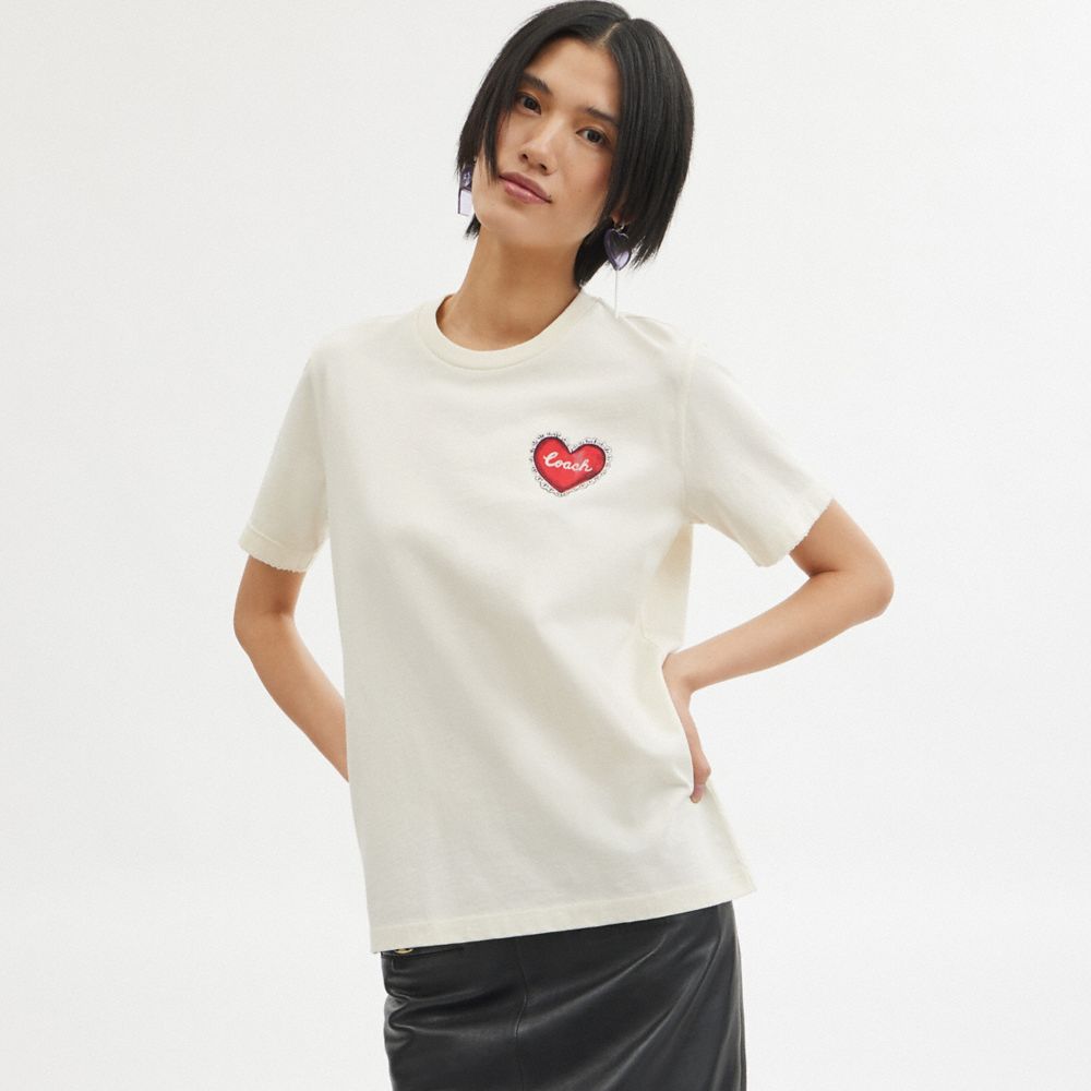 COACH®,HEART T-SHIRT,cotton,White,Scale View