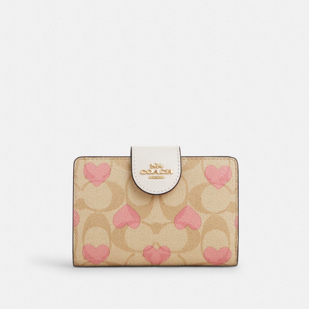 Medium Corner Zip Wallet In Signature Canvas With Heart Print