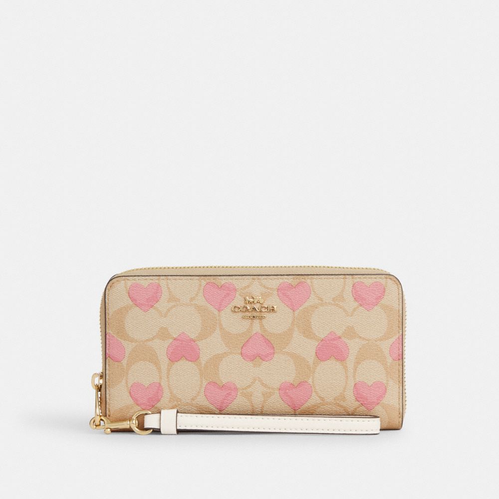 Long Zip Around Wallet In Signature Canvas With Heart Print