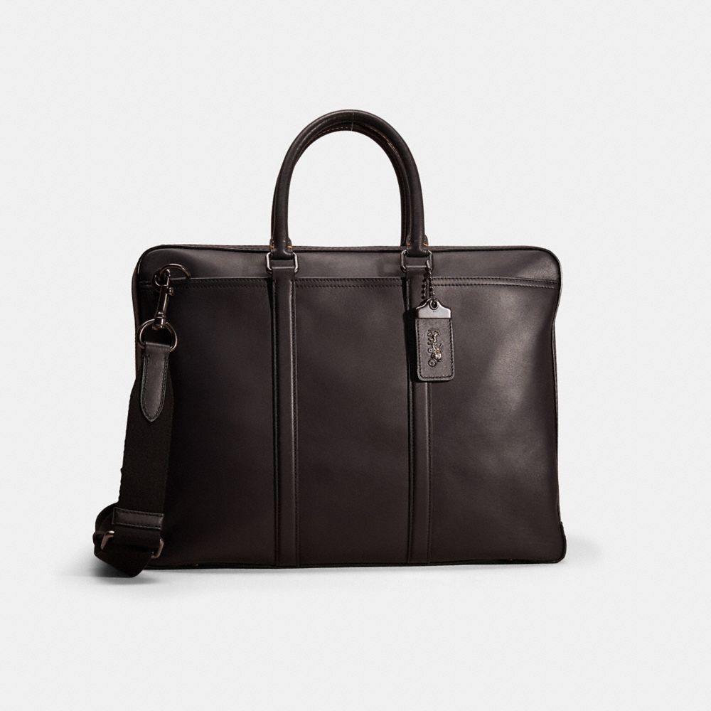 COACH®,RESTORED METROPOLITAN SLIM BRIEF,Glovetanned Leather,Father's day,Black Copper/Black,Front View