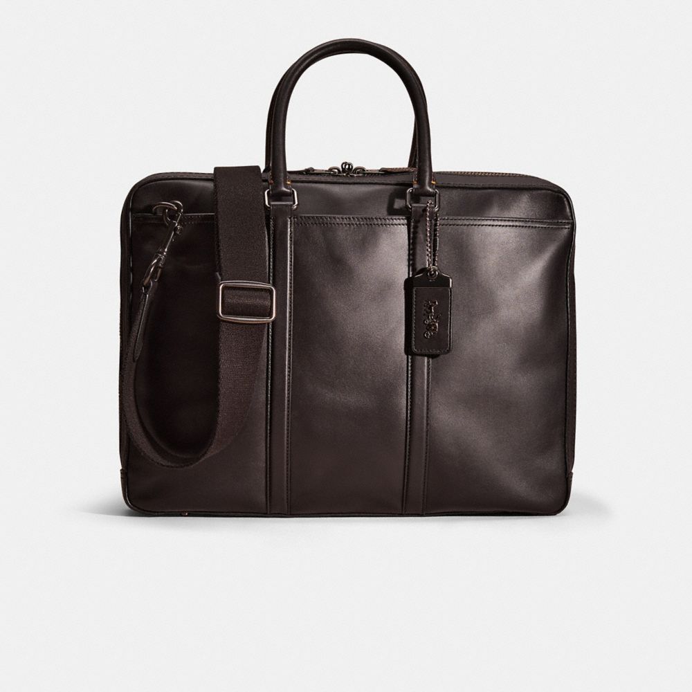 COACH®,RESTORED METROPOLITAN SLIM BRIEF,Glovetanned Leather,Father's day,Black Copper/Oak,Front View