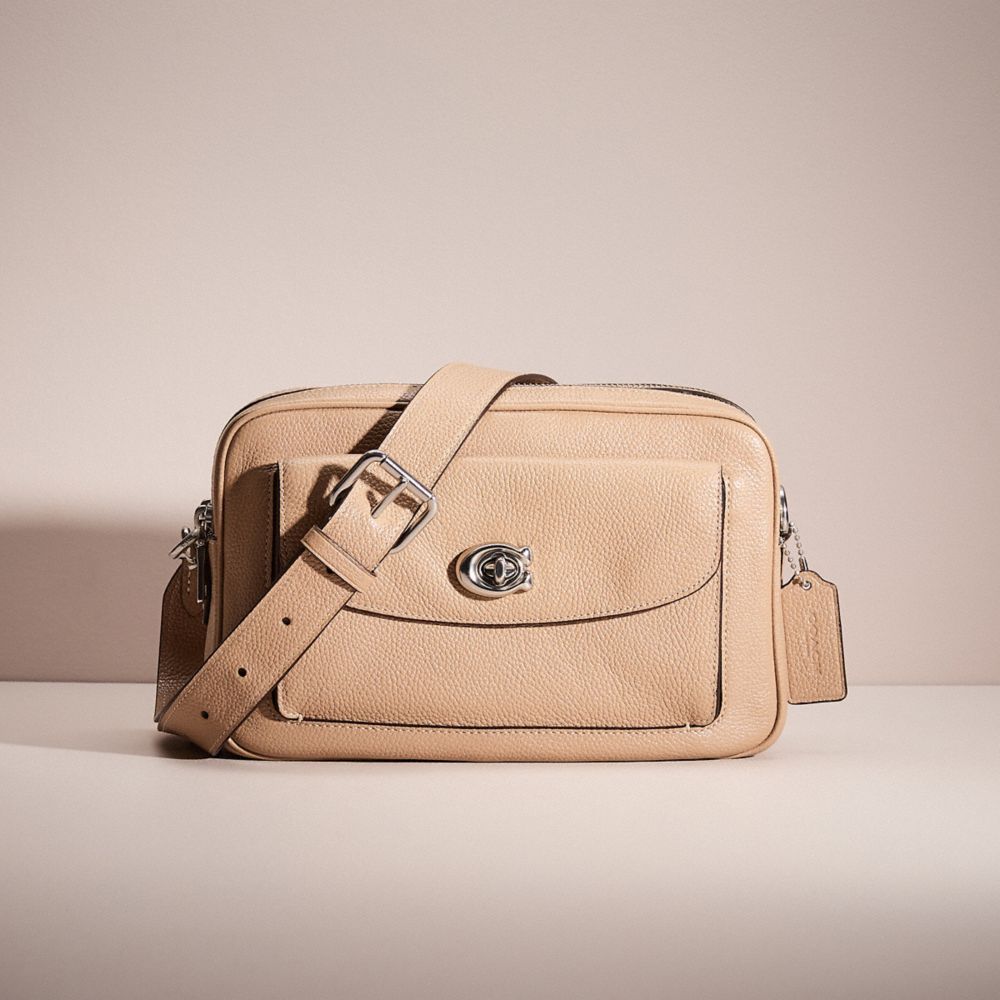 COACH®,RESTORED CASSIE CAMERA BAG,Polished Pebble Leather,Light Antique Nickel/Taupe,Front View