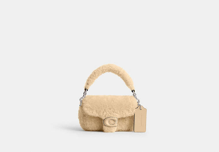 COACH®,TABBY 12 IN SHEARLING,Shearling,Mini,Silver/Cream,Front View