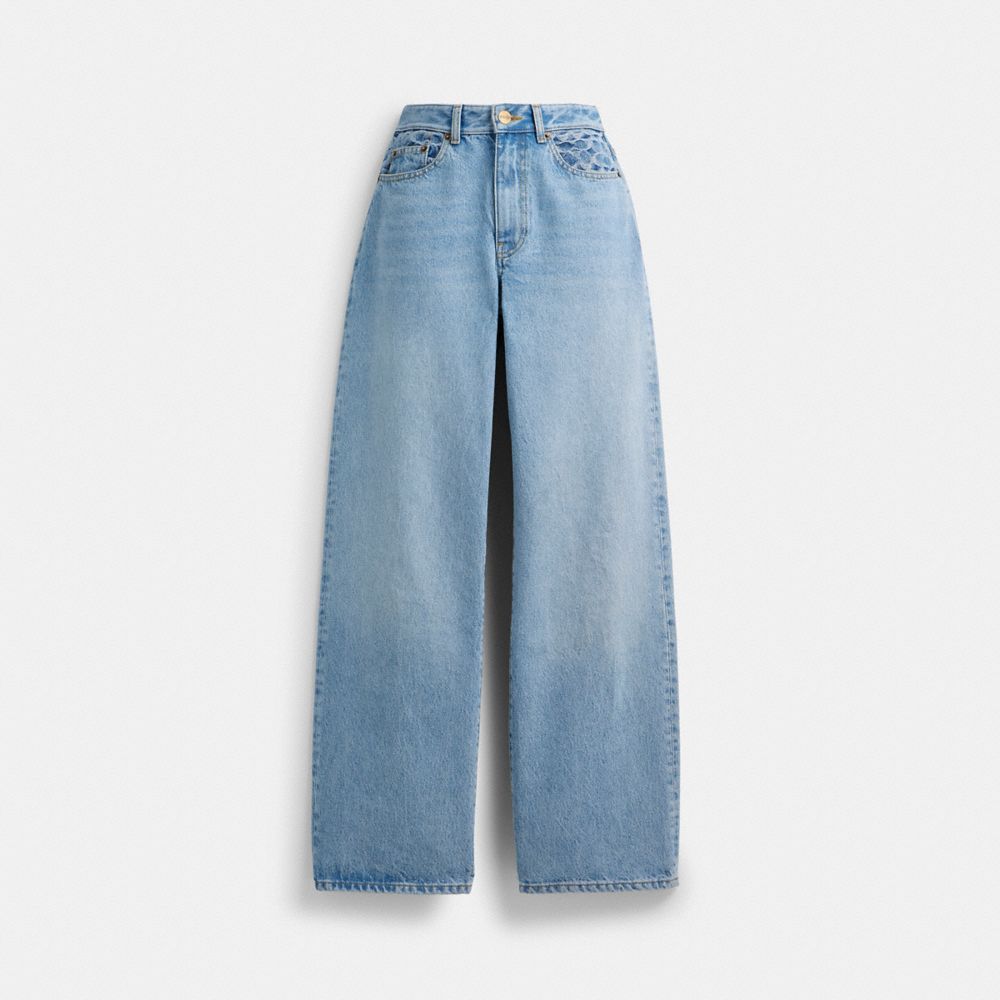 COACH®,LOOSE FIT JEANS,cotton,Blue,Front View