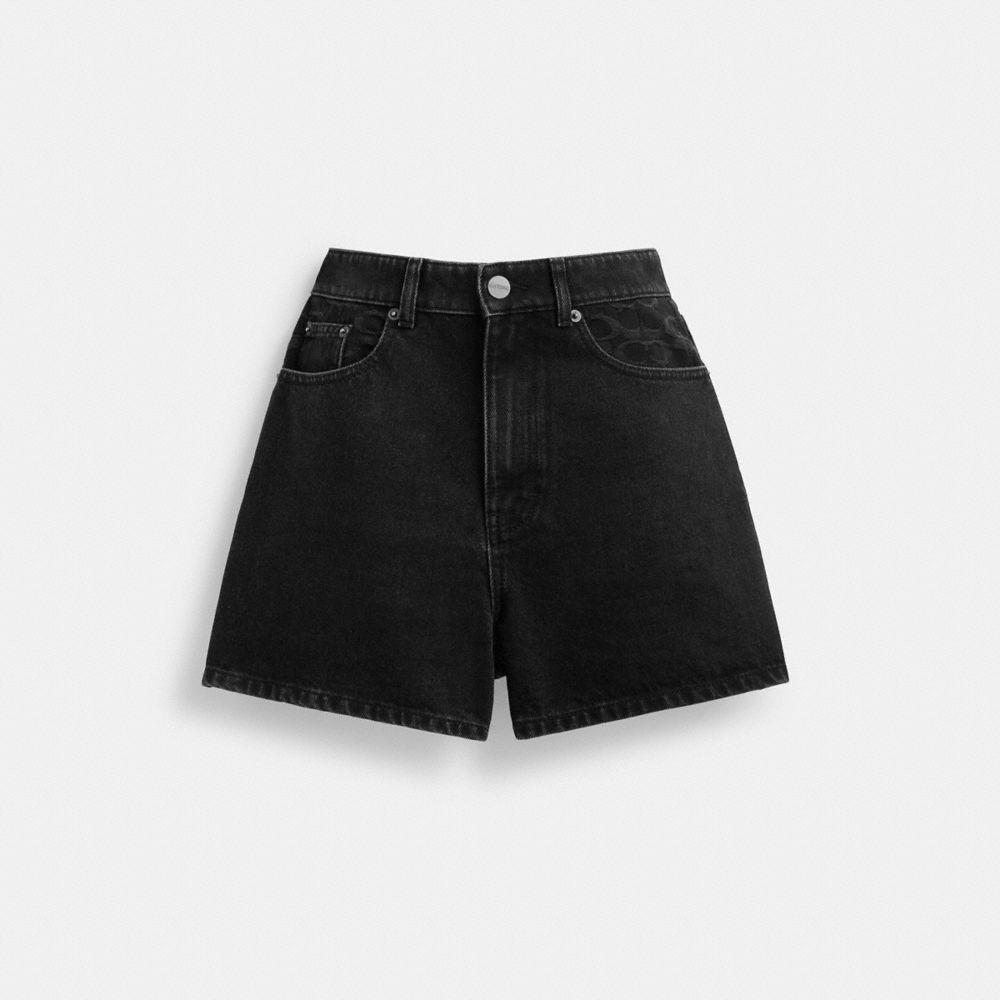 COACH®,DENIM SHORTS IN ORGANIC COTTON,Denim,Black,Front View image number 0