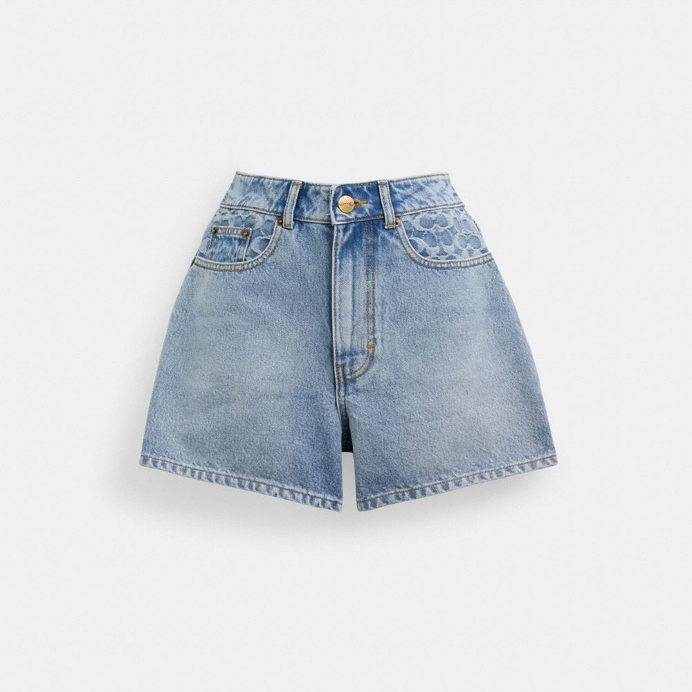 COACH®,Denim Shorts In Organic Cotton,Organic Cotton,Denim,Denim,Logo,Casual,,Front View