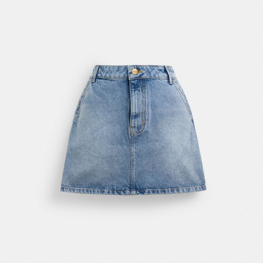 COACH®,DENIM SKIRT,Denim,Blue,Front View